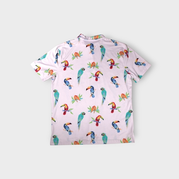 Chubbies The Birds Of Polodise Performance Polo Shirt Medium White Parrot Toucan - Picture 8 of 8